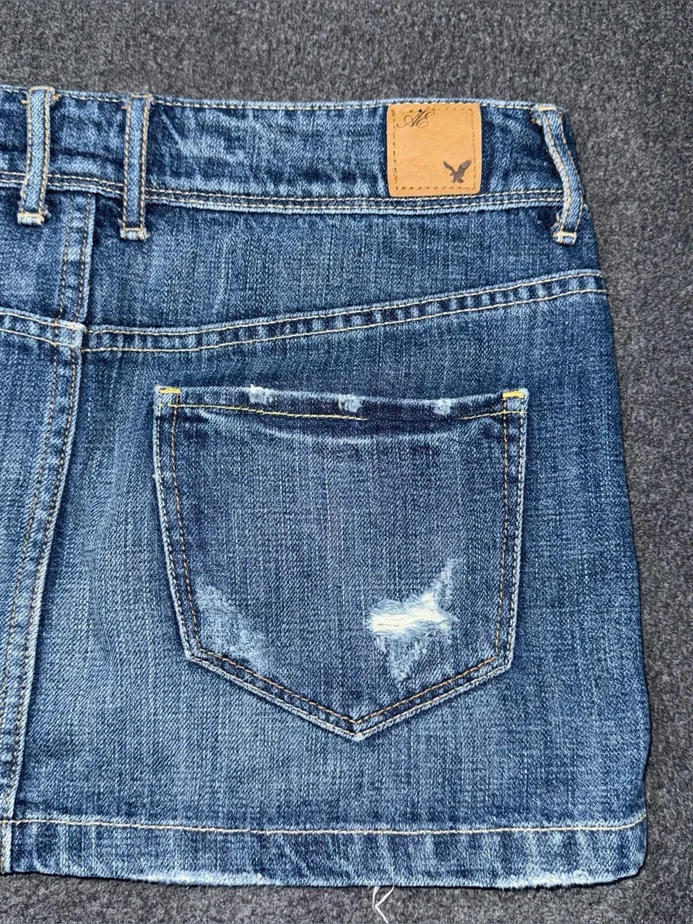 VTG Y2K American Eagle Low Rise Micro Mini Jean Skirt Distressed Denim Utility 2